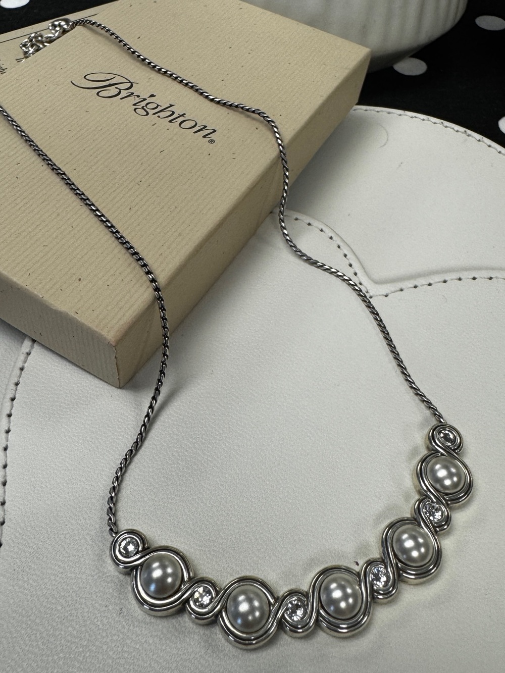 Brighton Silver Plated Simulated Pearl Crystal Pendant Necklace